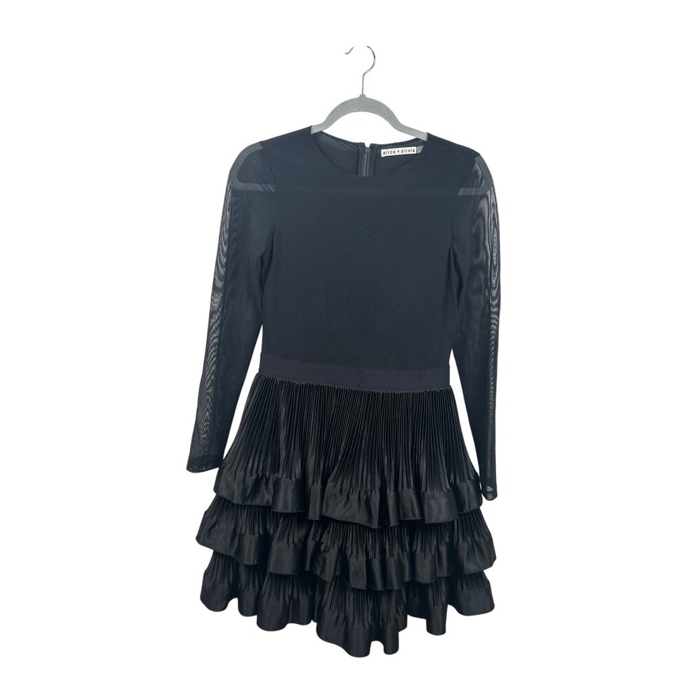 Alice + Olivia Chara Mini Dress Women 6 Black Excellent Ruffle Mesh CC309A50501